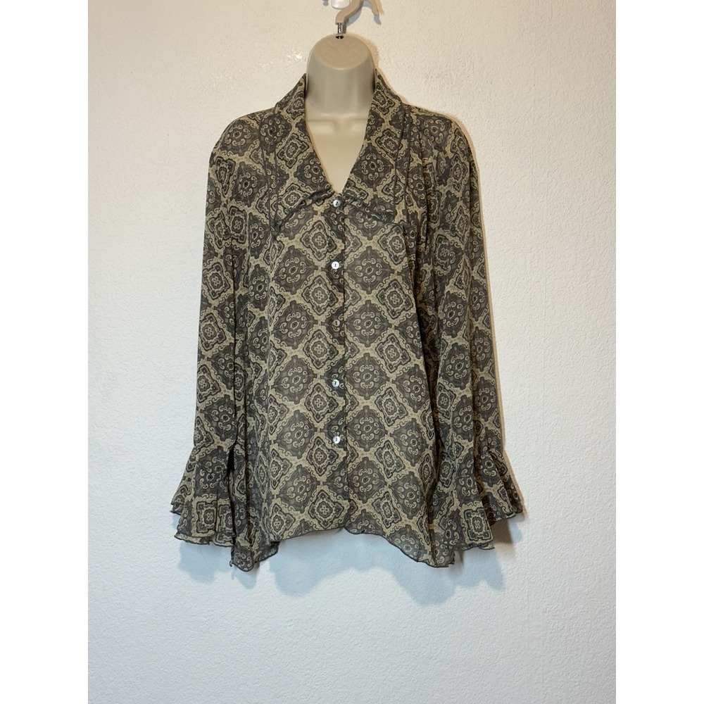 Vintage Button Up Semi Sheer Top Bell Long‎ Sleeve Size 18 Dark Fairy Whimsigoth